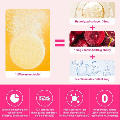 9 YOUNG-BASIC Vitamin C & Collagen Effervescent Tablets – Immune Support & Skin Radiance (Sweet Orange, 40 Tablets)