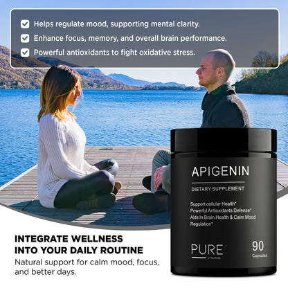 Pure Vitamins Ultra Apigenin 50mg – 90 Capsules | Sleep, Stress & Brain Support | Non-GMO, Gluten-Free | Made in USA