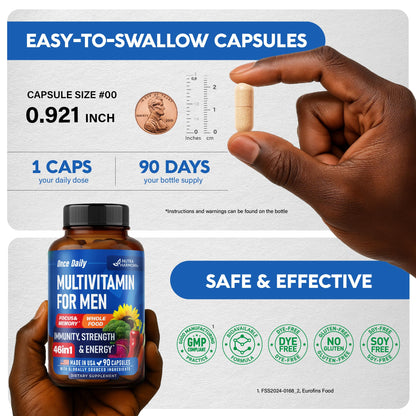 Multivitamin for Men 46in1 - Bioavailable & Gentle on Stomach | Made in USA - 90 Capsules