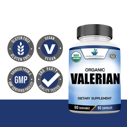 American Standard Organic Valerian – 90 Capsules, Pack of 2 | Vegan, Gluten Free, Non-GMO