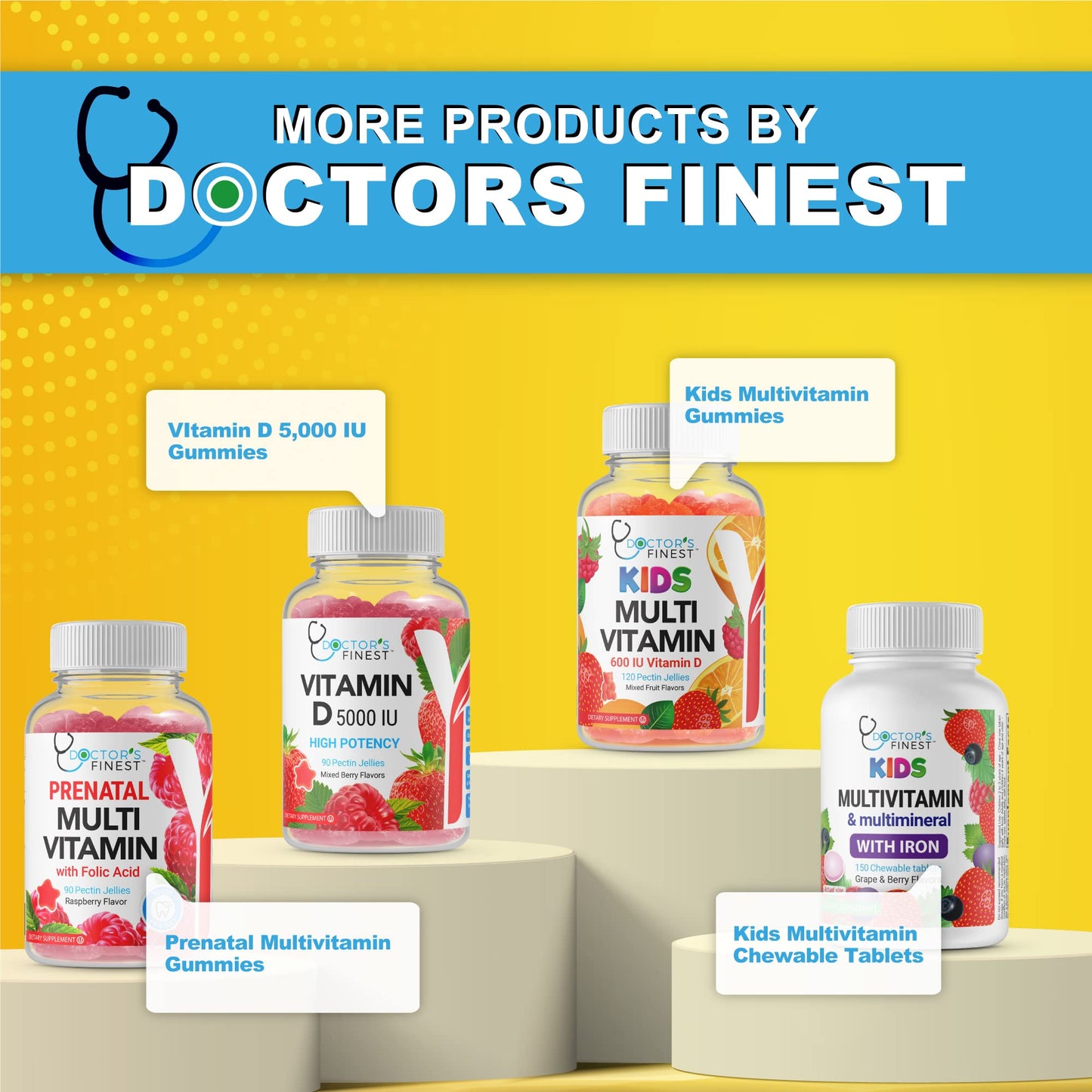 Doctors Finest Vitamin C Gummies for Kids – Vegan, GMO Free & Gluten Free | 250 mg Vitamin C per Serving | 90 Jellies (45 Doses)
