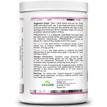 Zazzee PREGNOSITOL Powder – 3 Month Supply, 40:1 Myo-Inositol/D-Chiro-Inositol, Free Scoop, Vegan