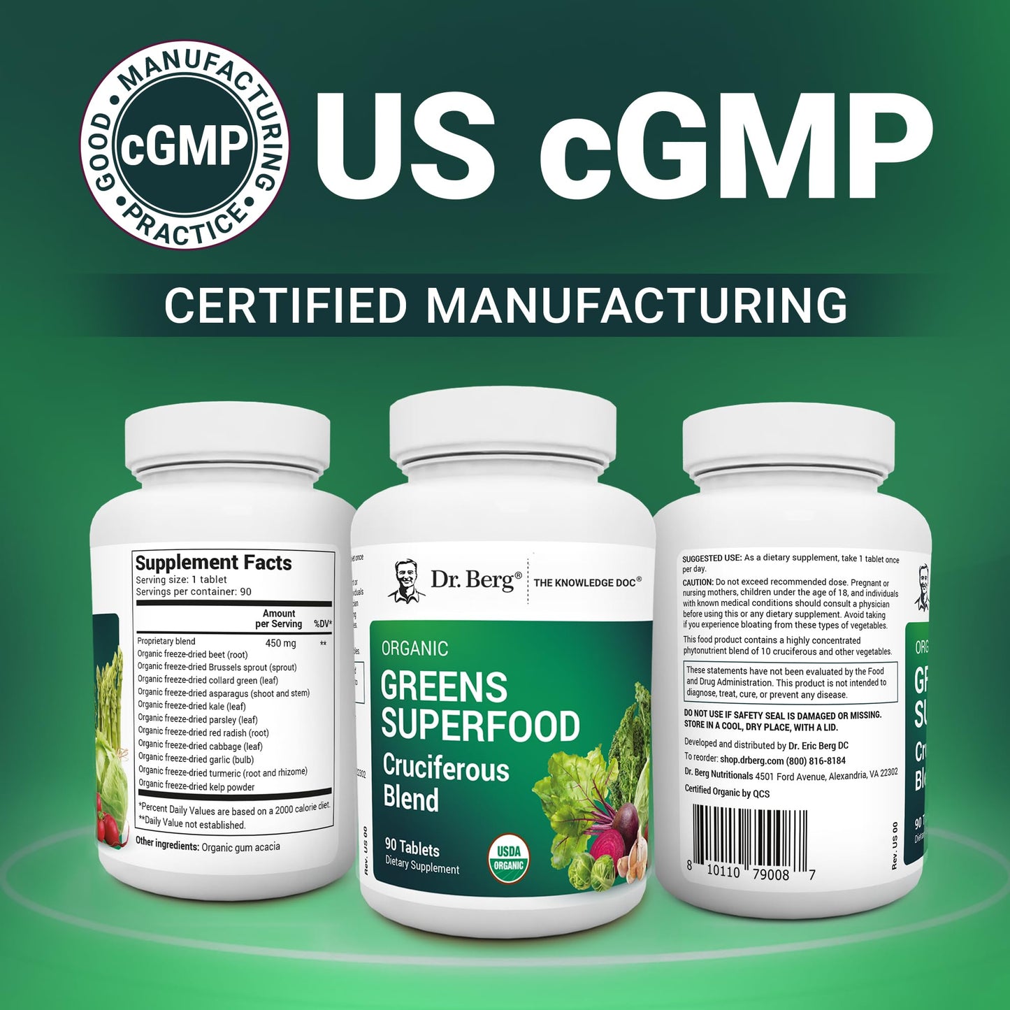 Dr. Berg's Greens Superfood – Cruciferous Veggie Tablets (90 Count)