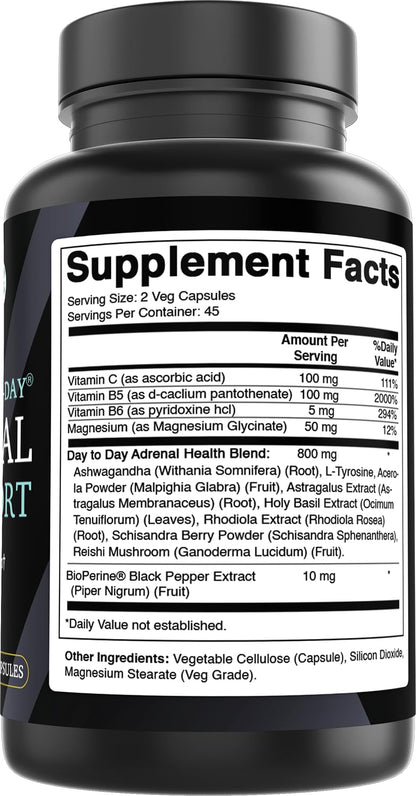 Best Naturals Adrenal Support - 90 Veg Capsules with Ashwagandha, L-Tyrosine, Magnesium, Rhodiola, Holy Basil & Bioperine
