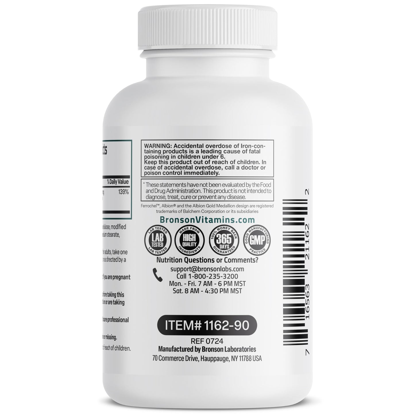 Bronson Iron Bisglycinate 25 mg – Gentle on the Stomach, 90 Vegetarian Capsules
