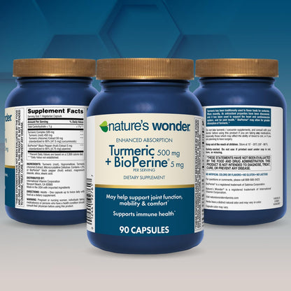 Nature's Wonder Turmeric Supplement with BioPerine 500mg - 90 Vegetarian Capsules