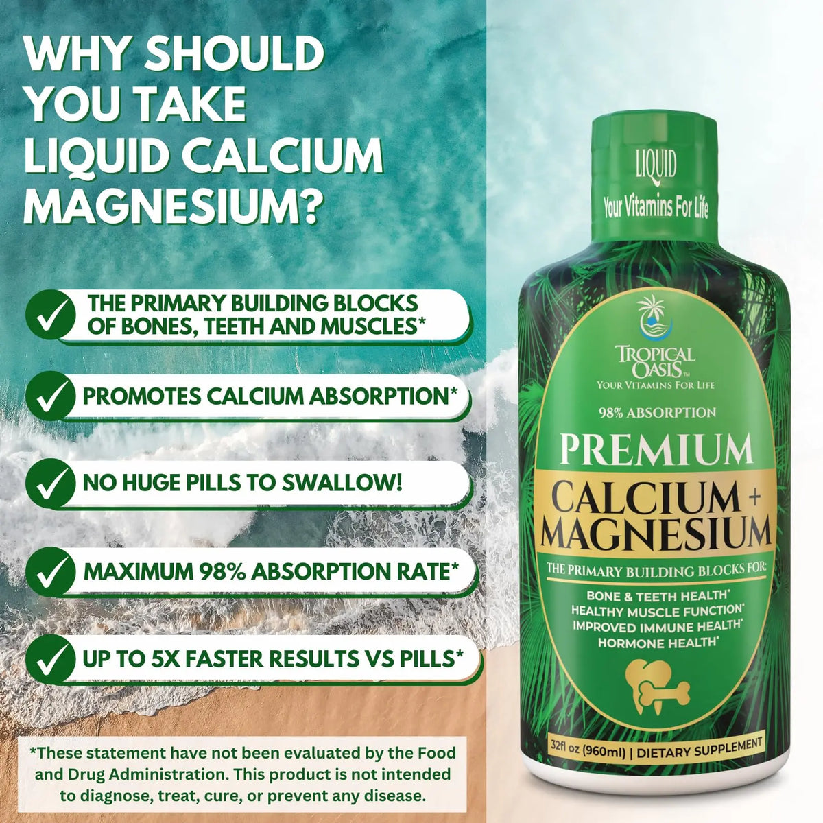 Tropical Oasis Liquid Calcium Magnesium – 98% Absorption – 32 Fl Oz (64 Serv) BritishVita | Premium UK Vitamins & Wellness Supplements
