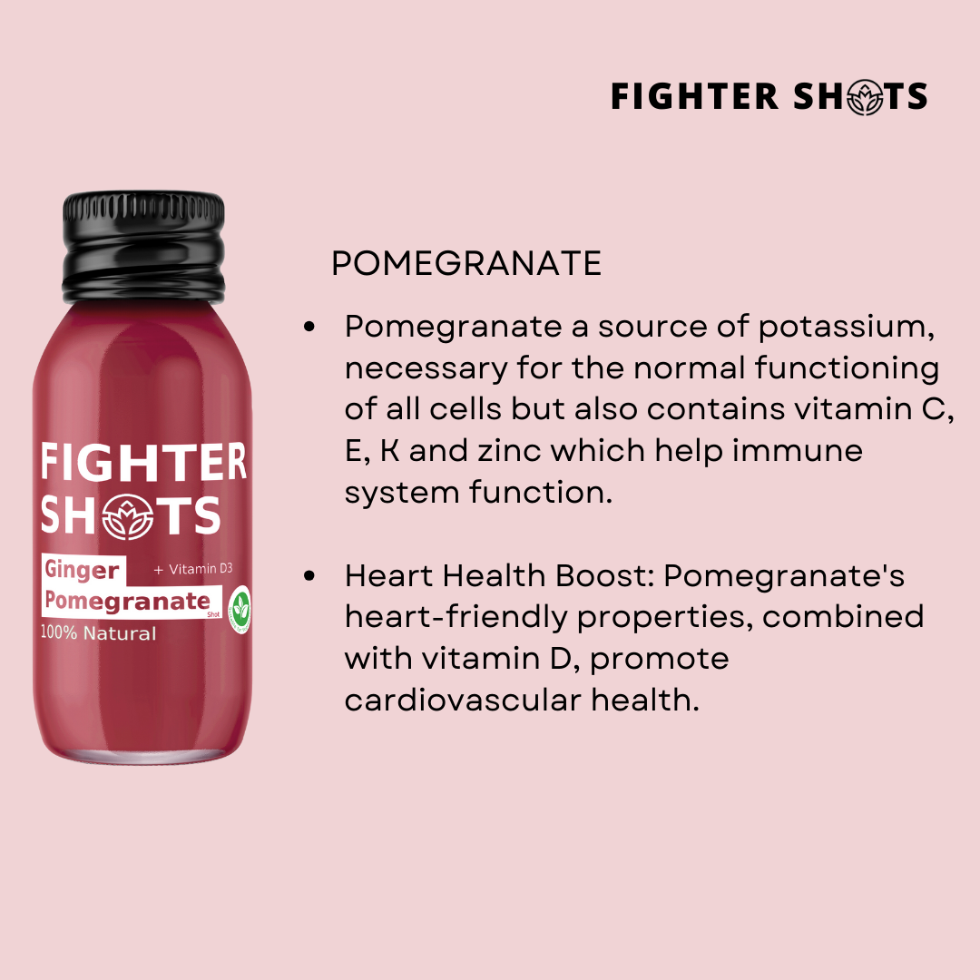 Fighter Shots Ginger + Pomegranate + Vitamin D3 Immunity Shot | 1,200 IU | 60ml | Single, 6-Pack or 12-Pack