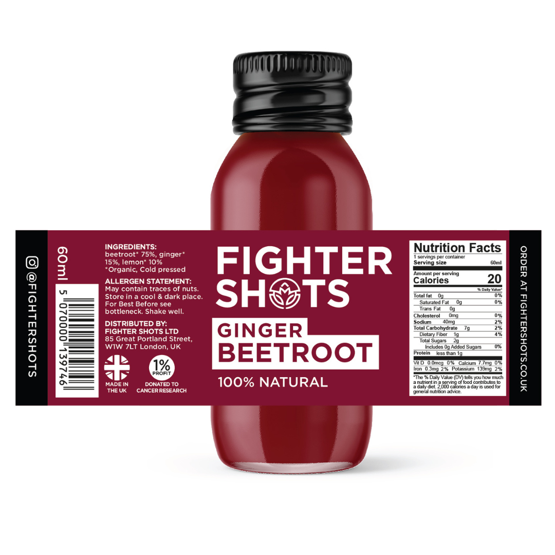 Fighter Shots 100% VEGAN Ginger + Beetroot, 12 x 60ml