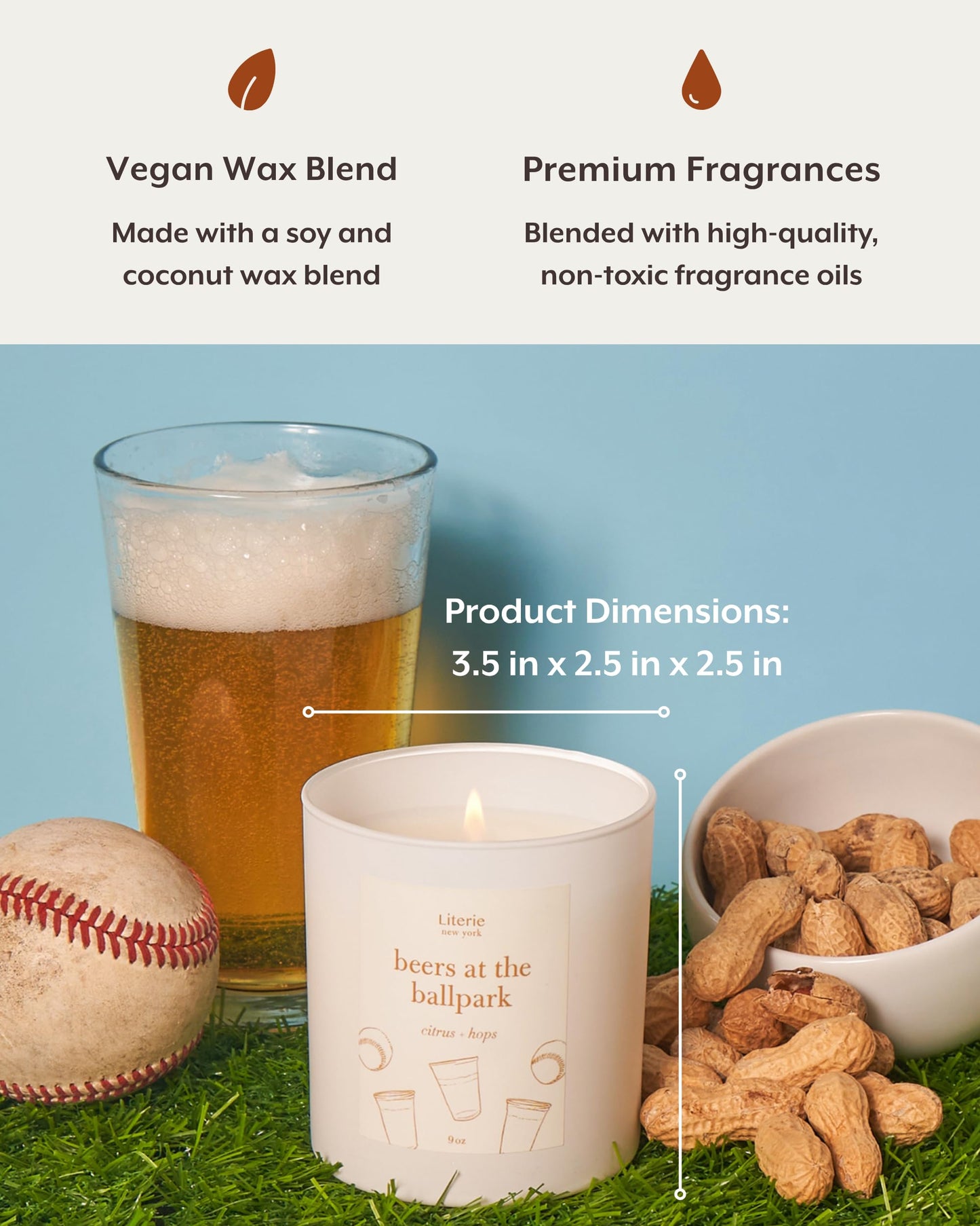 Beers at the Ballpark Candle – NYC Inspired Citrus & Hops, 9oz