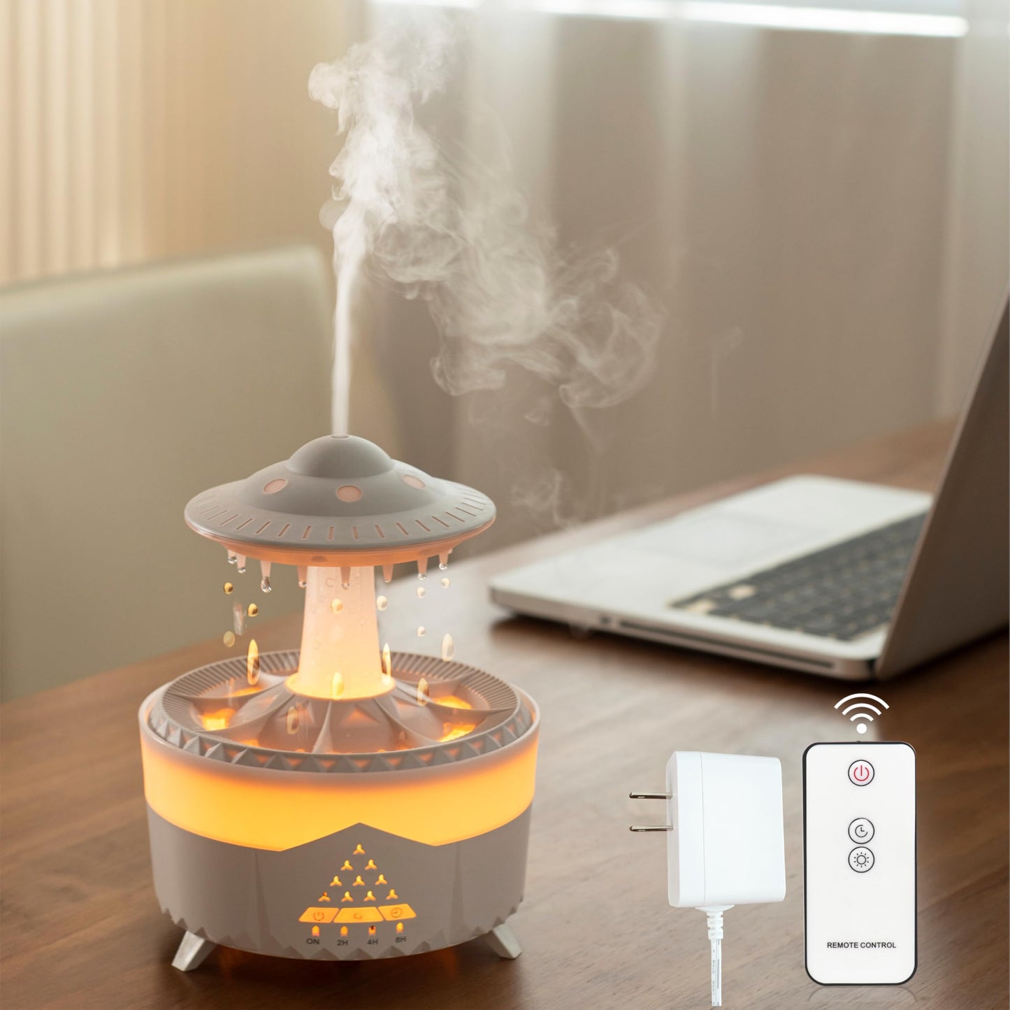 AChoice4U UFO 350ML Essential Oil Diffuser – 7 Color LED, Remote, White