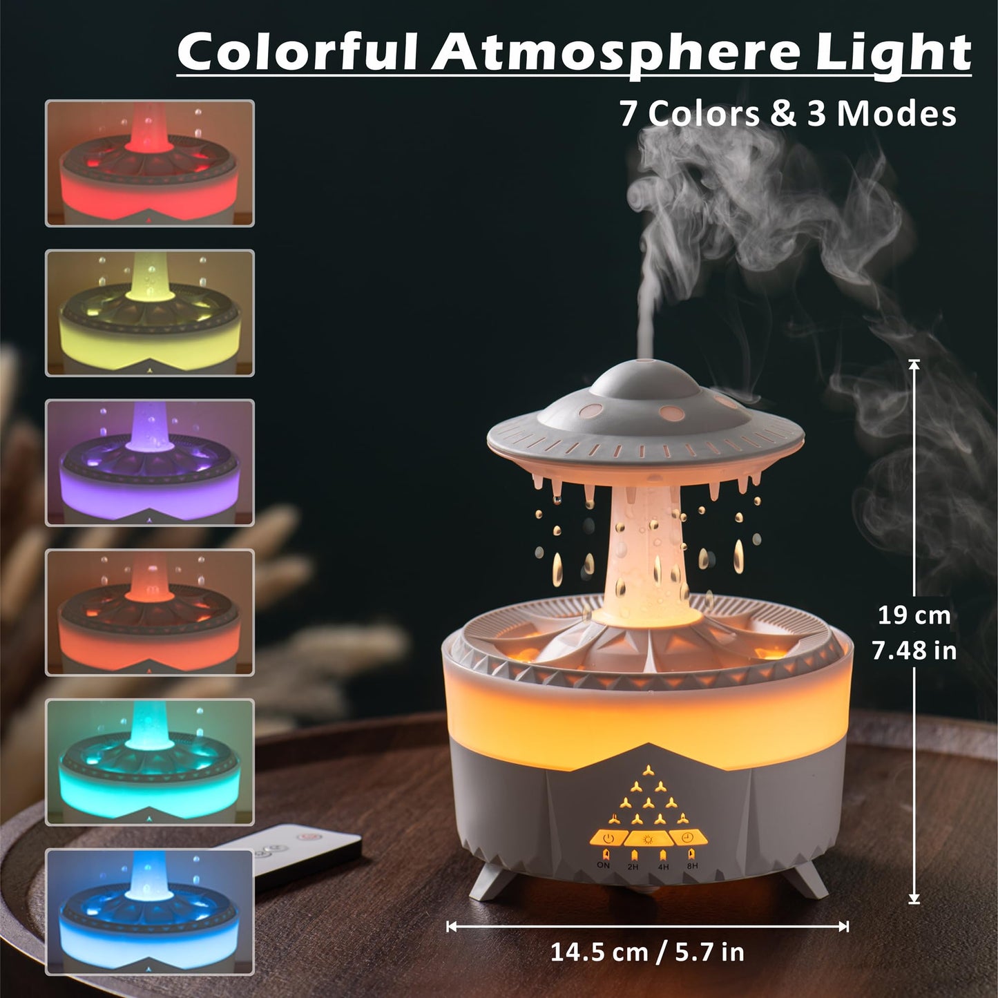 AChoice4U UFO 350ML Essential Oil Diffuser – 7 Color LED, Remote, White