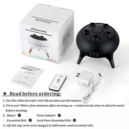 AChoice4U Essential Oil Diffuser 250ML Dancing Jellyfish – 7 Colors LED, Remote, Plug-in (Black)