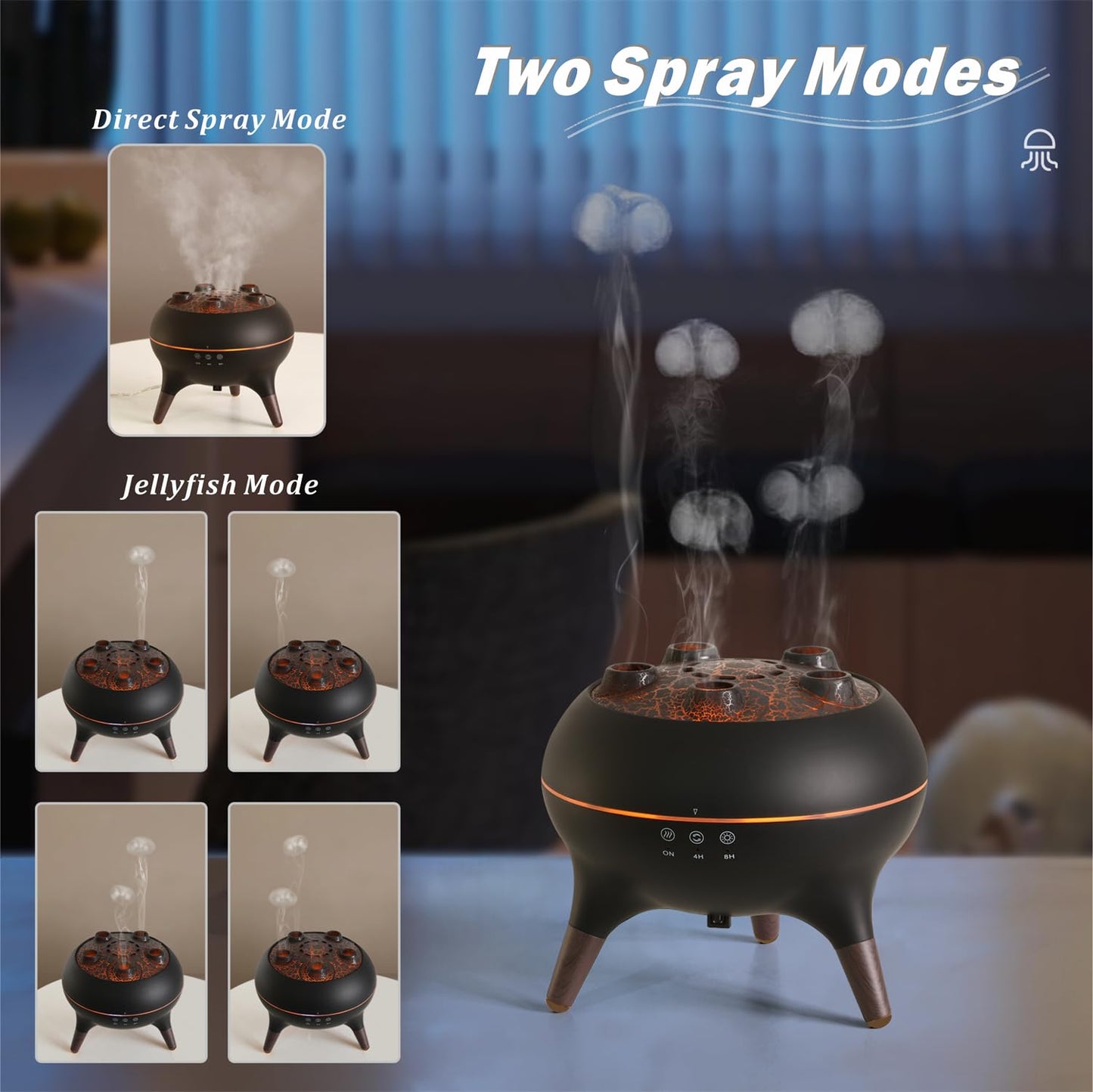 AChoice4U Essential Oil Diffuser 250ML Dancing Jellyfish – 7 Colors LED, Remote, Plug-in (Black)