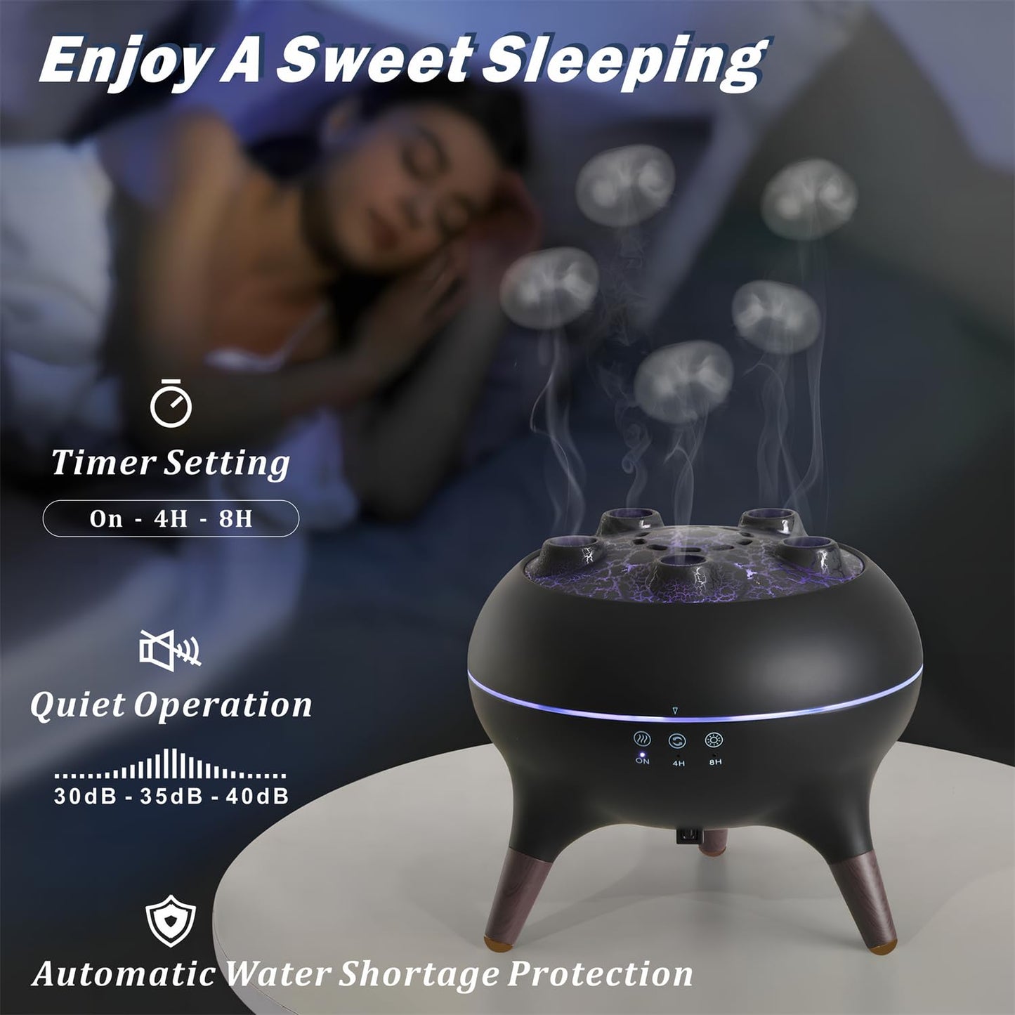 AChoice4U Essential Oil Diffuser 250ML Dancing Jellyfish – 7 Colors LED, Remote, Plug-in (Black)