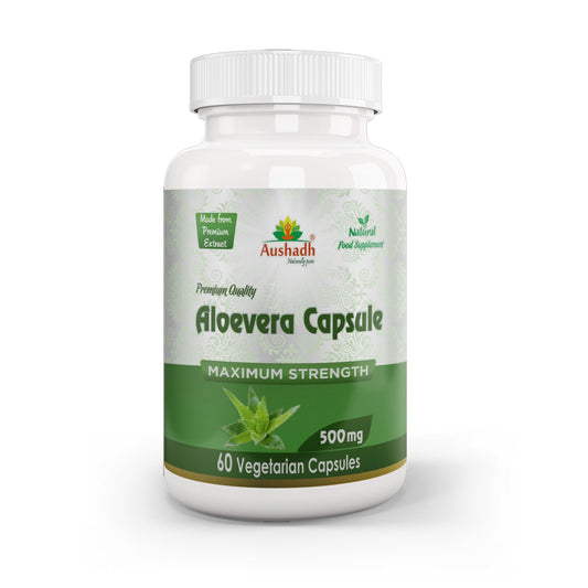 Aushadh Aloe vera Capsules (Ghritkumari, Kumari) Digestive Comfort & Skin Support - Vegan, Gluten Free, Non-GMO, 60 Capsules DivyaHerb - Divya Herb Store