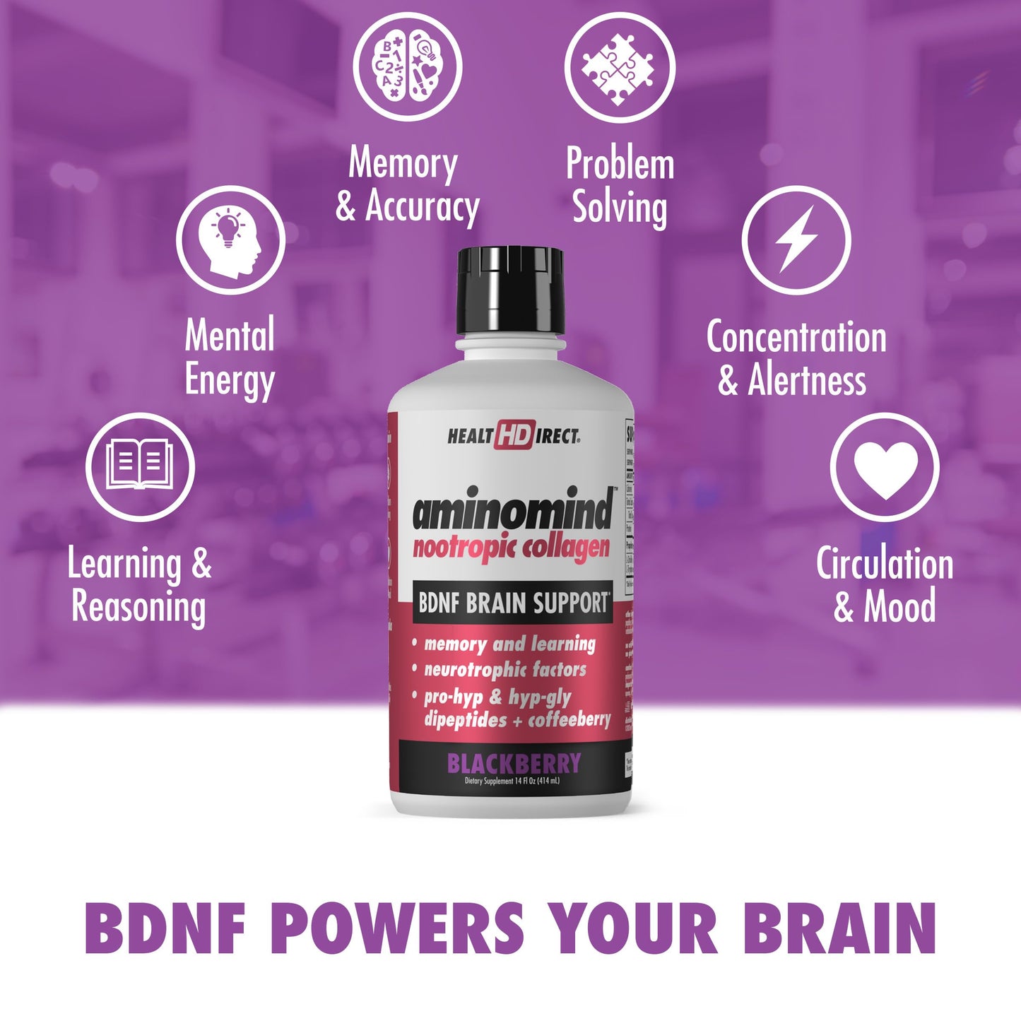 HEALTH DIRECT AminoMind Nootropic Collagen for Brain Health and BDNF, 14 Fl Oz