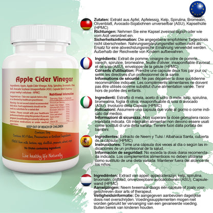 Ayushya Apple Cider Vinegar Capsules (ACV) with Kelp, Spirulina, Bromelain, Olive Leaf Digestive & Metabolic Wellness Support - Vegan, Gluten Free, Non-GMO, 60 Capsules