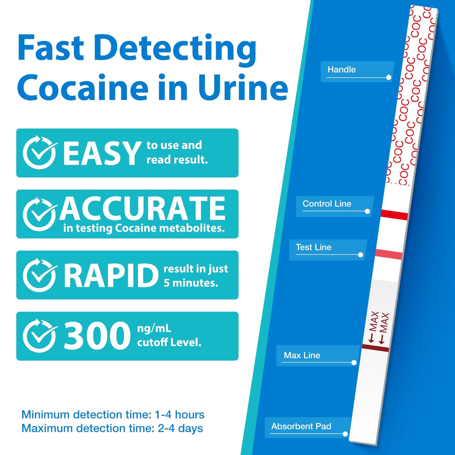 Areta Cocaine Test Strip – 10 Pack, 300 ng/mL, Instant 5 Min Results | ASCOC-114