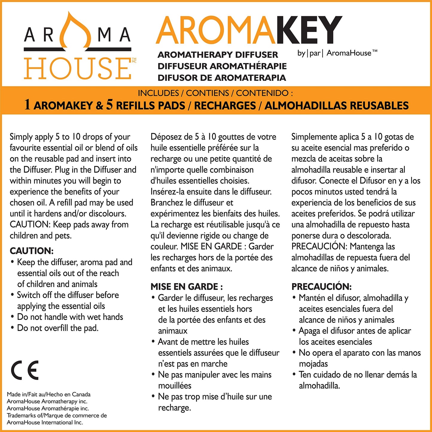 Aromahouse Aromakey USB Aromatherapy Diffuser with 5 Unscented Refill Pads – White