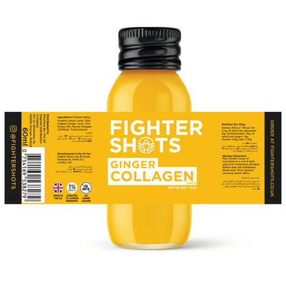 Fighter Shots Ginger + Marine Collagen Shot | 3,000mg Hydrolysed Collagen | 60ml | Single, 6-Pack or 12-Pack