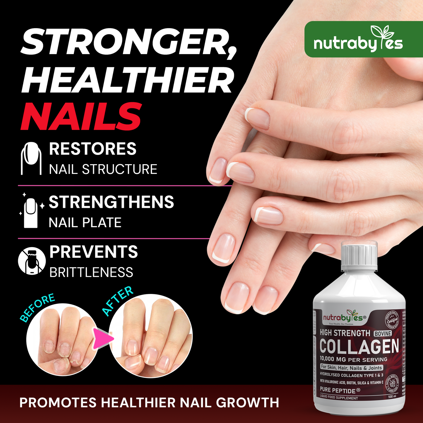 High-Strength Liquid Bovine Collagen Supplement for Women and Men, 10,000 mg Liquid Collagen with Hyaluronic Acid and Vitamin C, 19 Amino Acids,  Collagen Types 1 and 3, Berry Flavoured, Halal & Kosher certified