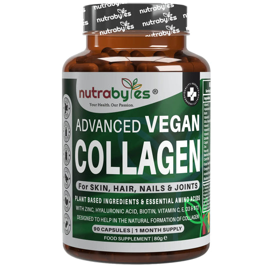 Advanced Vegan Collagen | Plant-Based Ingredients Including Essential Amino Acids | 90 Capsules | 1 Month | Hair, Skin, Nails and Joints | Collagen Supplements for Men & Women NUTRABYTES