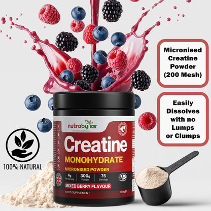 Flavoured Creatine Monohydrate Powder 300g (75 Servings) | Micronised Creatine Powder | Supplement for Women & Men | Vegan Certified