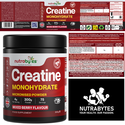 Flavoured Creatine Monohydrate Powder 300g (75 Servings) | Micronised Creatine Powder | Supplement for Women & Men | Vegan Certified