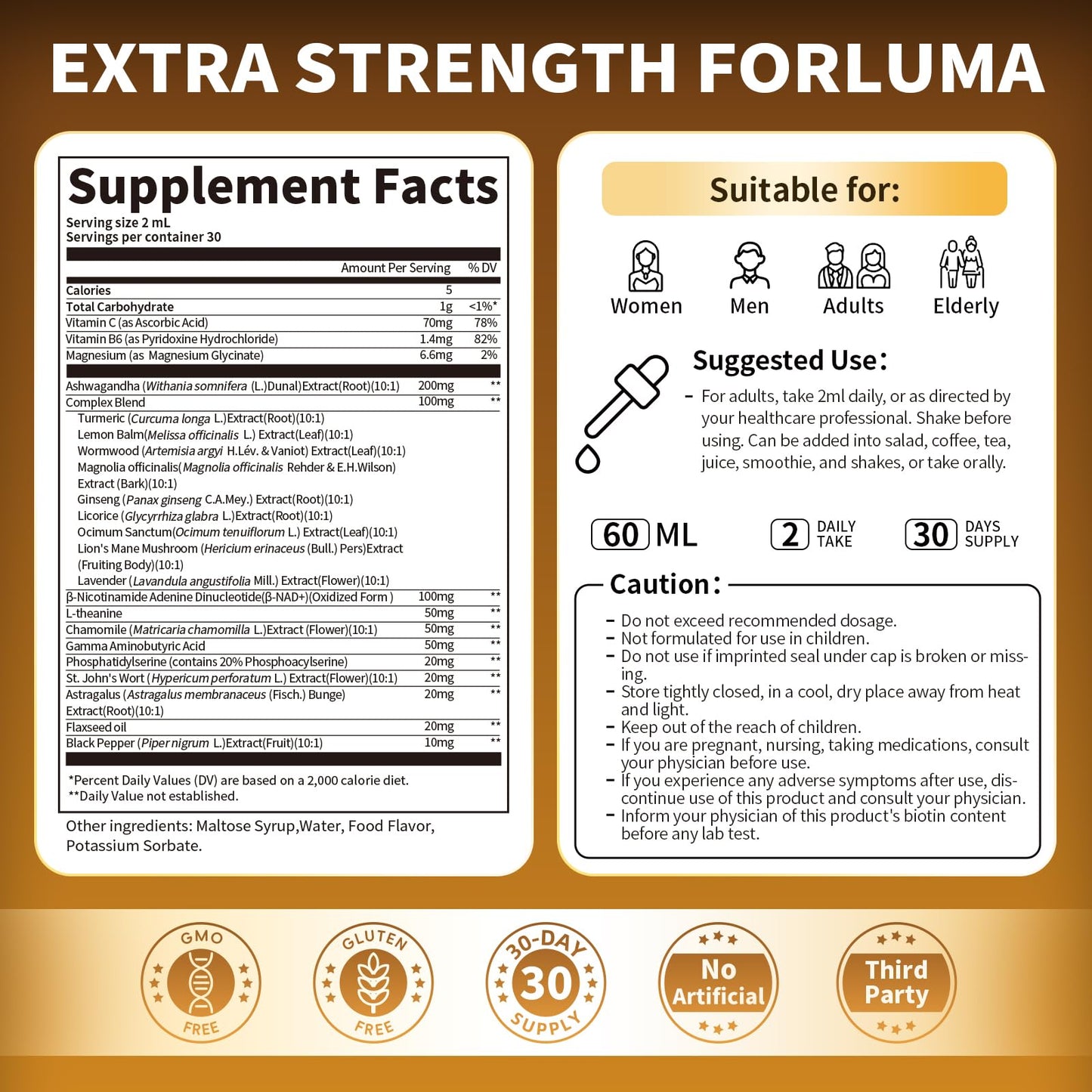 BBEEAAUU Cortisol Supplements for Women & Men | 200mg Ashwagandha, L-Theanine & Phosphatidylserine | Pineapple 60ml