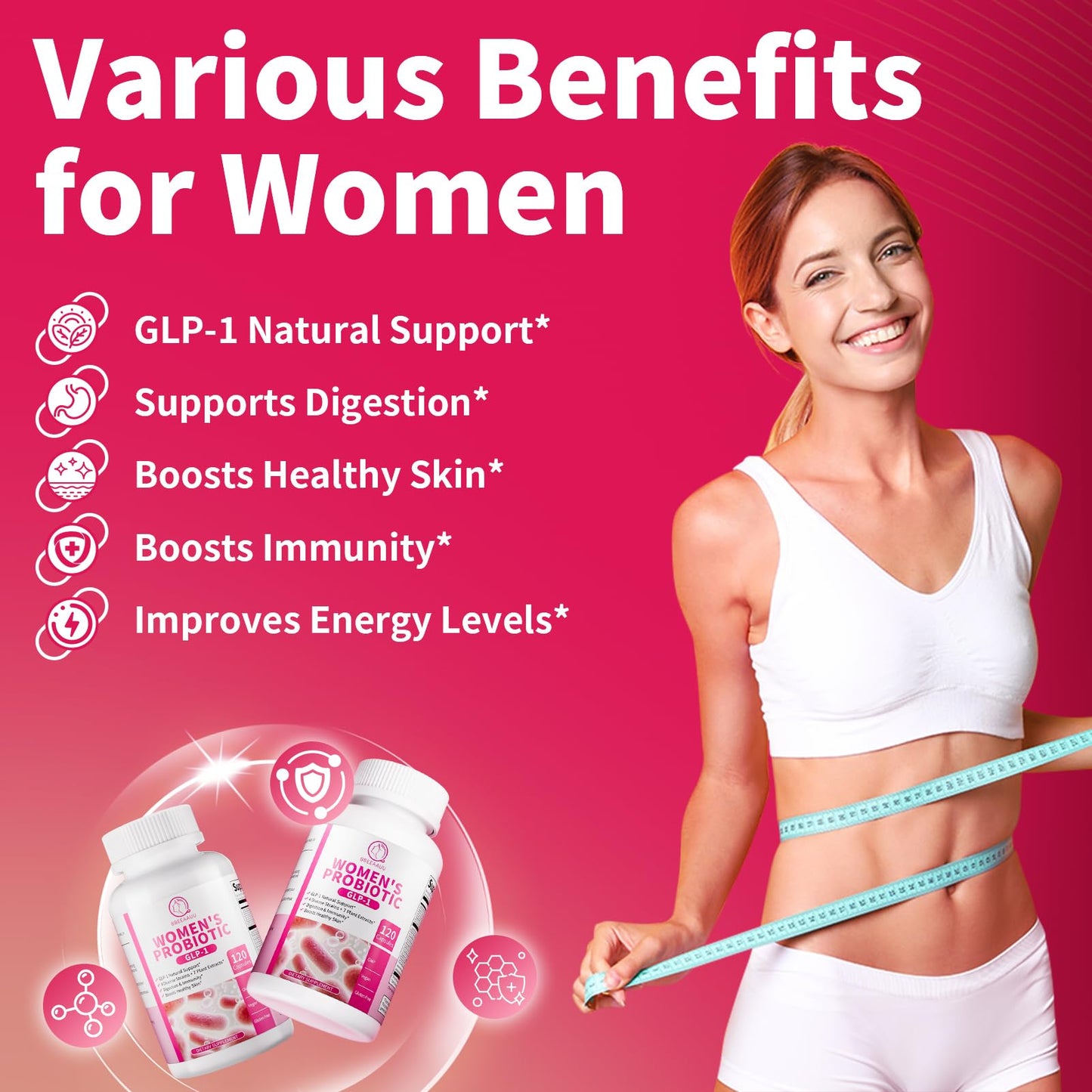BBEEAAUU Probiotics for Women - 467B CFUs, GLP-1, Vegan, 120 Caps
