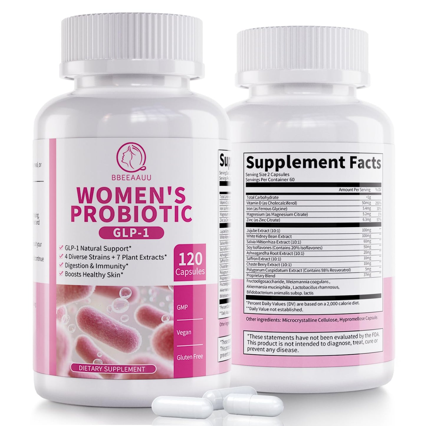 BBEEAAUU Probiotics for Women - 467B CFUs, GLP-1, Vegan, 120 Caps