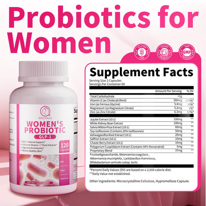BBEEAAUU Probiotics for Women - 467B CFUs, GLP-1, Vegan, 120 Caps