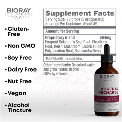 BIORAY Adrenal Recharge - 4 fl oz Tincture | Restoring & Rejuvenating, Non-GMO, Vegan, Gluten Free