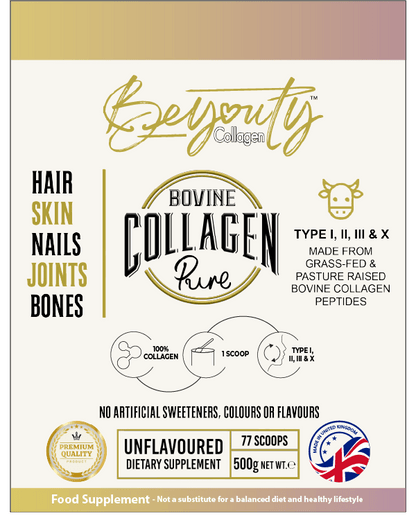Pure Hydrolysed Bovine Collagen Peptides TYPE I, II, III & X - 500g BeYouty Collagen™