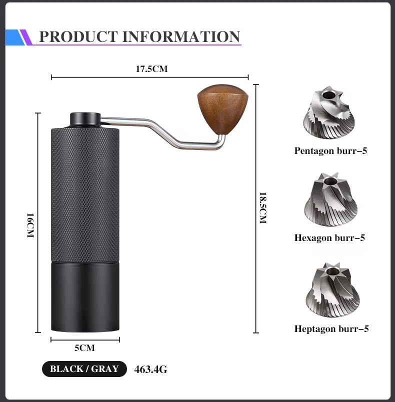 COFFA Manual Coffee Grinder Stainless Steel Burr Adjustable Hand Crank Portable