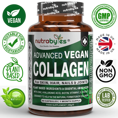 Advanced Vegan Collagen | Plant-Based Ingredients Including Essential Amino Acids | 90 Capsules | 1 Month | Hair, Skin, Nails and Joints | Collagen Supplements for Men & Women