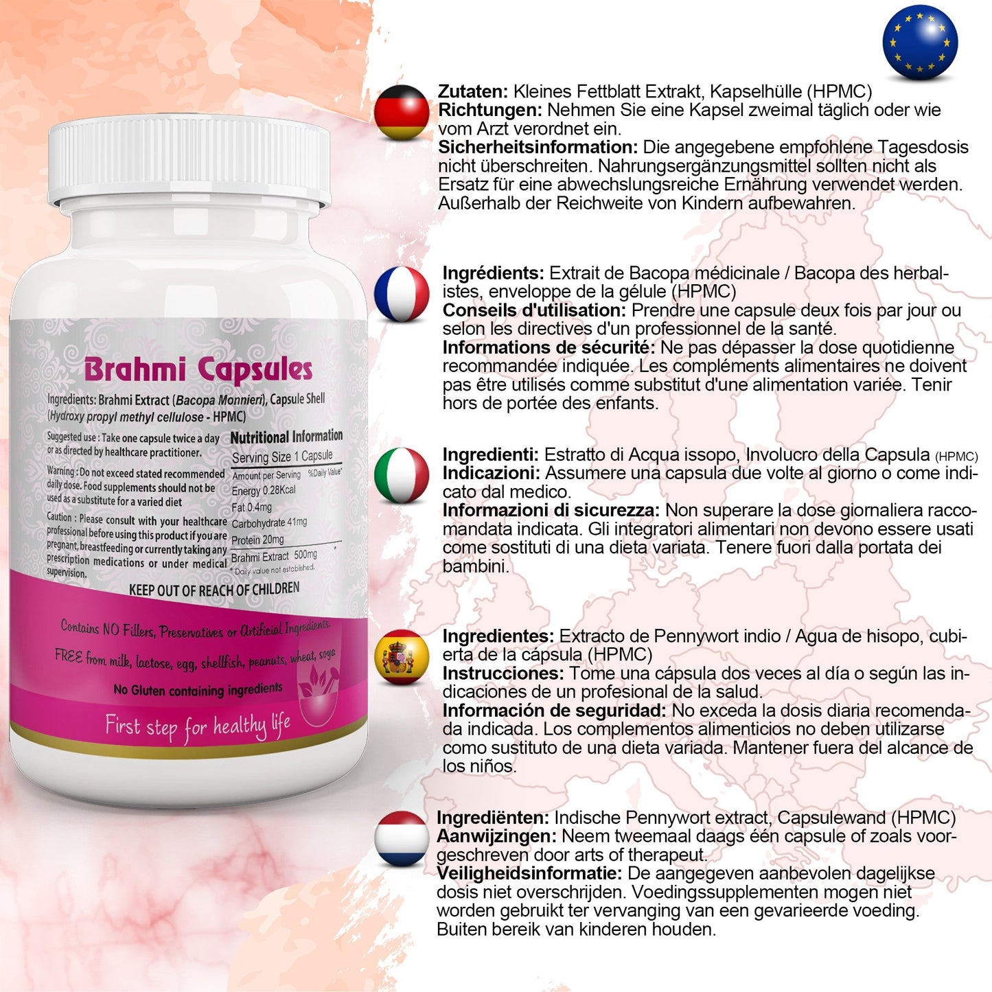 Aushadh Brahmi Capsules (Bacopa, Water Hyssop) Memory & Focus Support - Vegan, Gluten Free, Non-GMO, 60 Capsules
