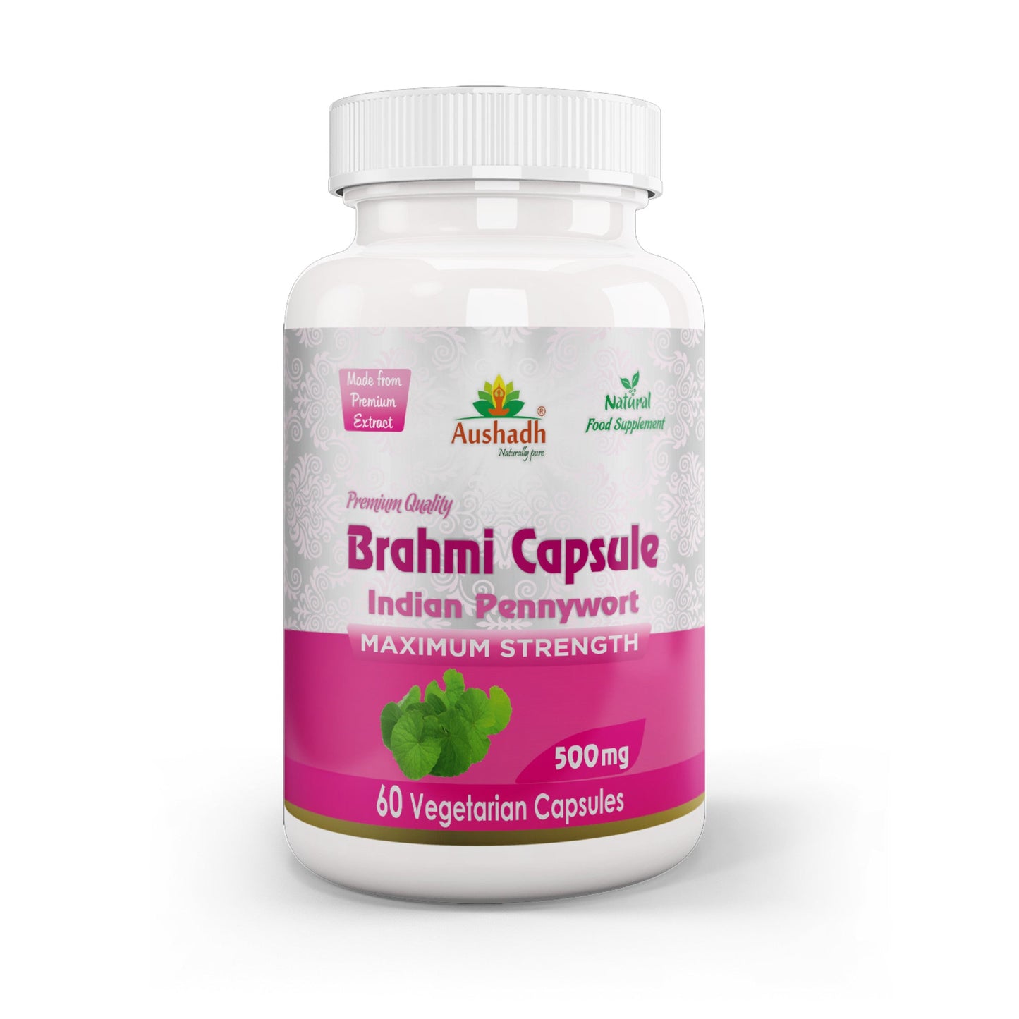 Aushadh Brahmi Capsules (Bacopa, Water Hyssop) Memory & Focus Support - Vegan, Gluten Free, Non-GMO, 60 Capsules