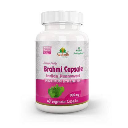 Aushadh Brahmi Capsules (Bacopa, Water Hyssop) Memory & Focus Support - Vegan, Gluten Free, Non-GMO, 60 Capsules