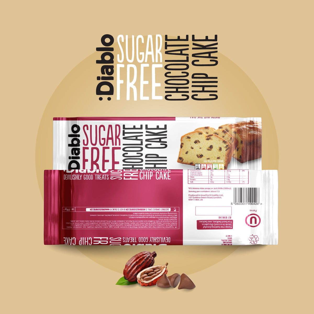 Sugar Free Chocolate Chip Cake (200g) Diablo Sugar Free
