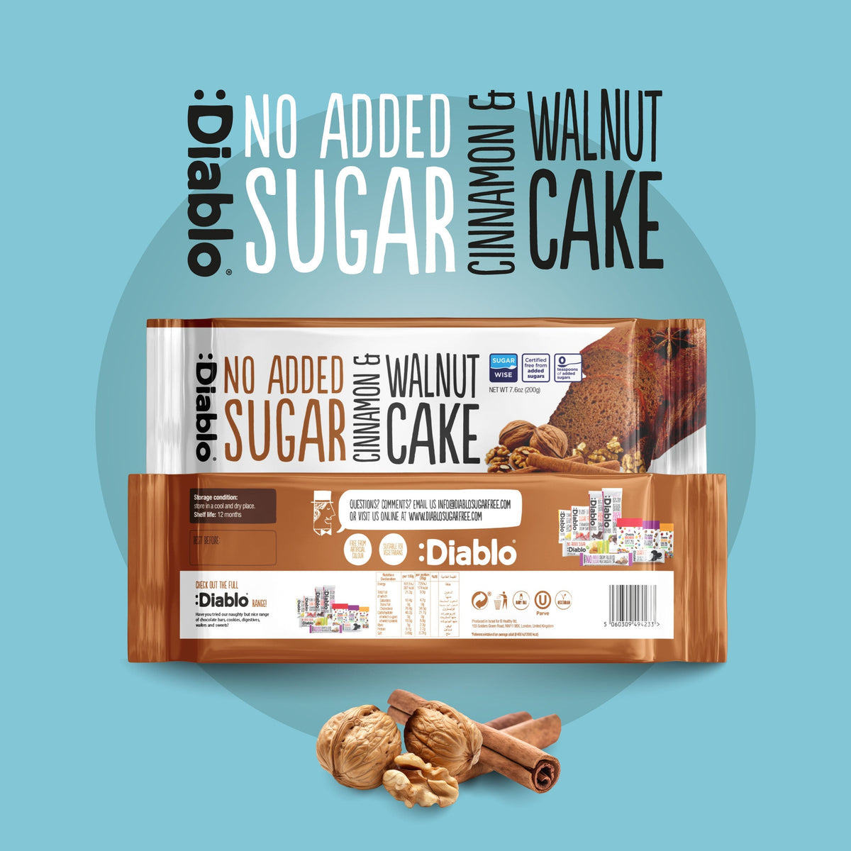 No Added Sugar Cinnamon & Walnut Cake (200g) Diablo Sugar Free