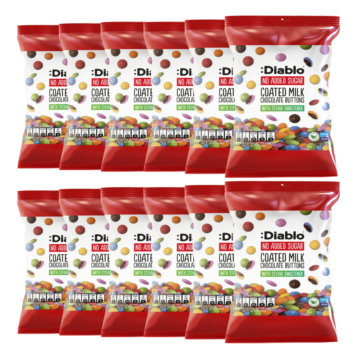 No Added Sugar Coated Milk Chocolate Buttons (40g) Diablo Sugar Free