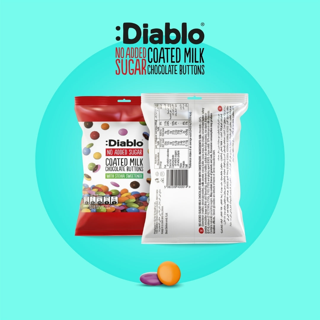 No Added Sugar Coated Milk Chocolate Buttons (40g) Diablo Sugar Free