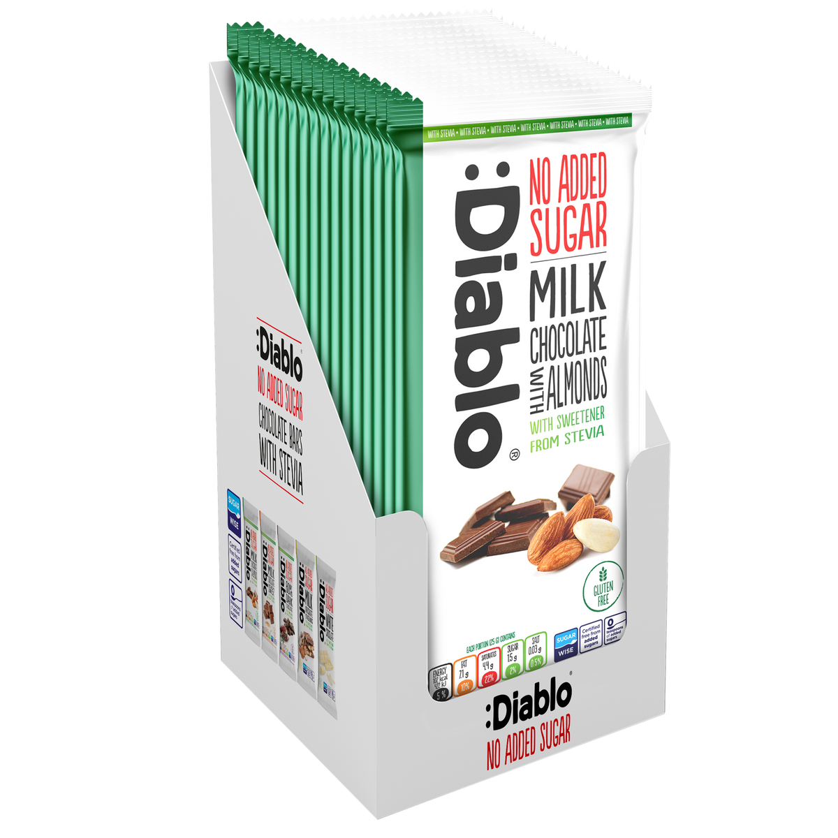 Milk Chocolate with Almonds with Stevia (75g) Diablo Sugar Free