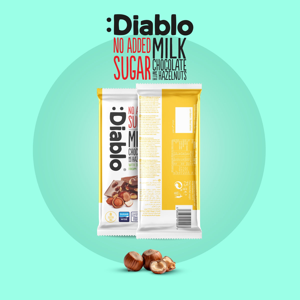 Diablo Stevia Milk Chocolate with Hazelnuts (75g) Diablo Sugar Free