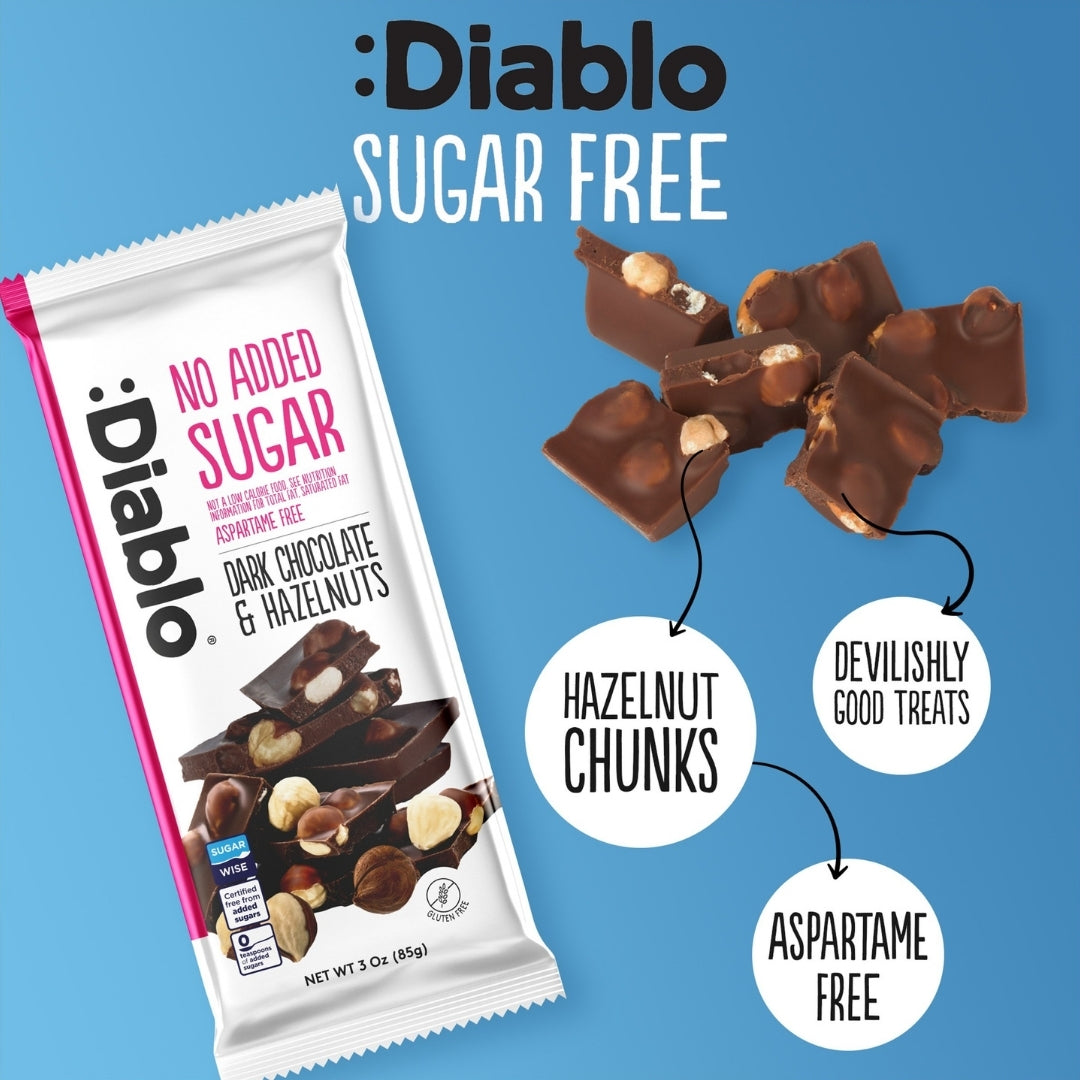 No Added Sugar Dark Chocolate with Hazelnuts Maltitol  (85g) Diablo Sugar Free