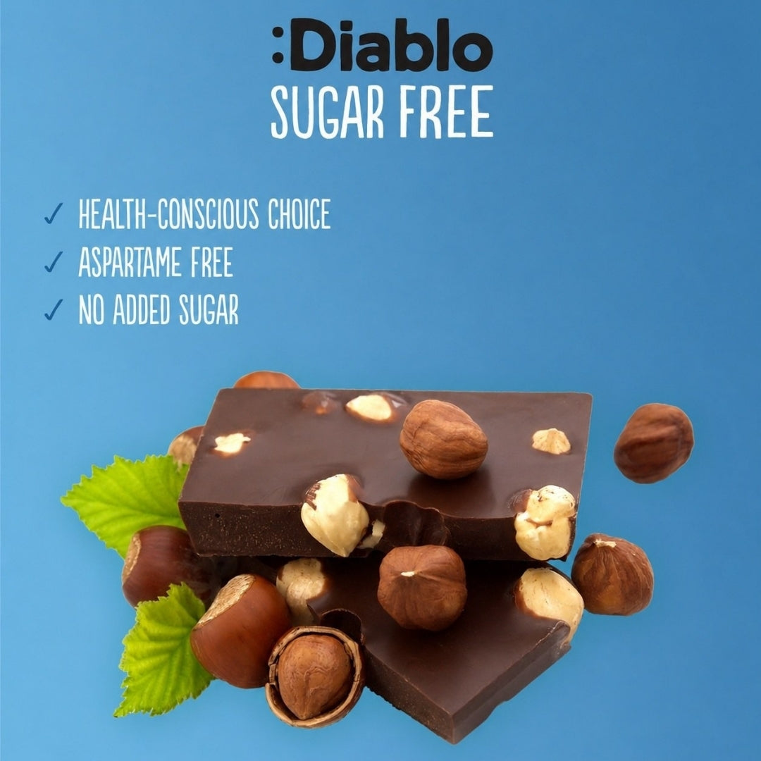 No Added Sugar Dark Chocolate with Hazelnuts Maltitol  (85g) Diablo Sugar Free