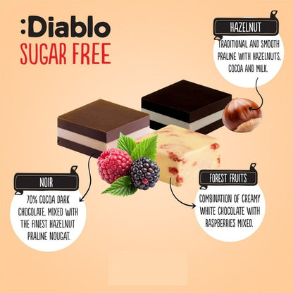 Delight No Added Sugar Chocolate Box Noir, Hazelnut, Forrest Fruit  (12 pieces, 115g) Diablo Sugar Free