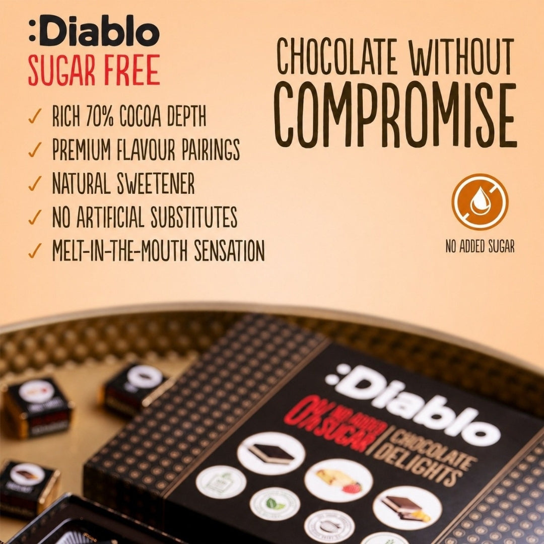 Delight No Added Sugar Chocolate Box Noir, Hazelnut, Forrest Fruit  (12 pieces, 115g) Diablo Sugar Free